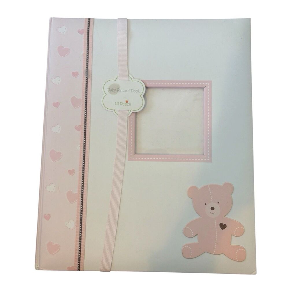 Li’l Peach Pink Baby Memory Book Record Photo Album Heart Teddy Bear First 5